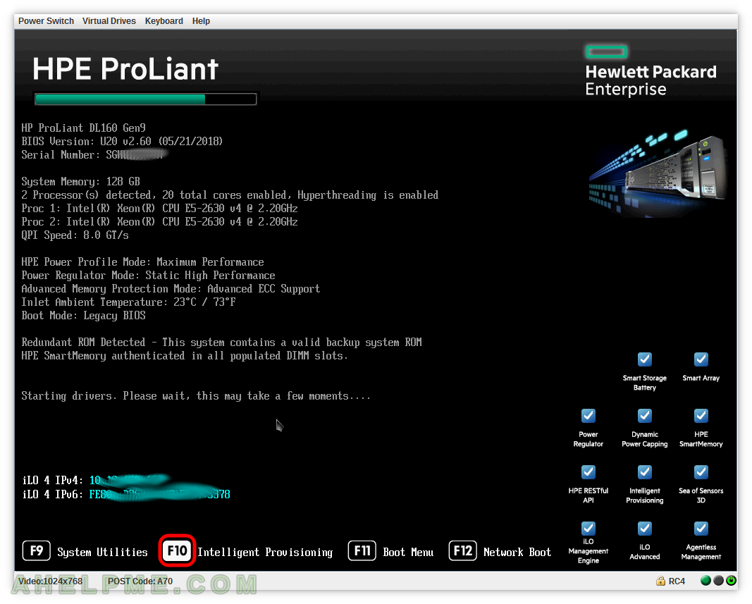 Hp proliant dl160 gen9 установка